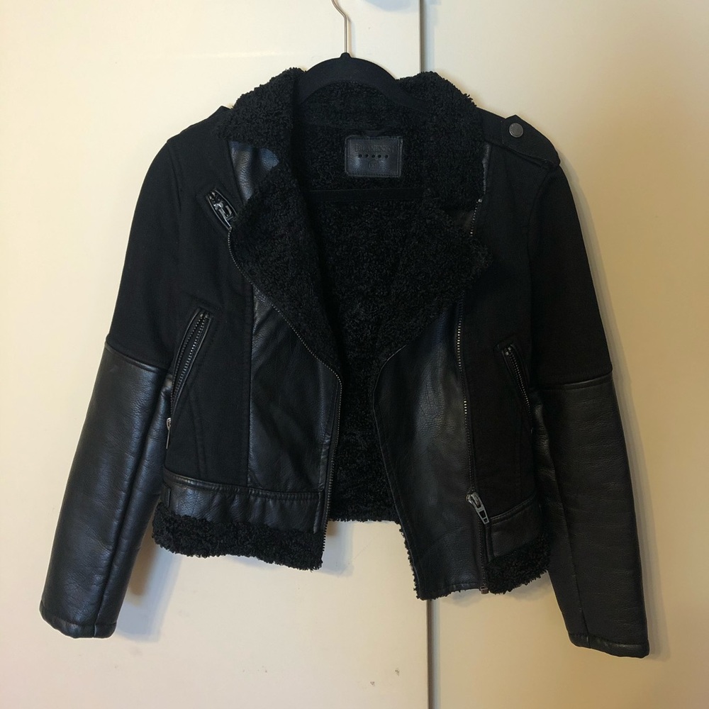 BlankNYC Black Faux Leather Shearling Fur Jacket